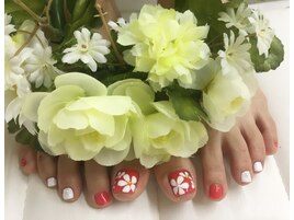 お花フットネイル☆彡オレンジ
