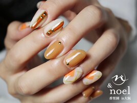 オレンジ×アーガイルネイル