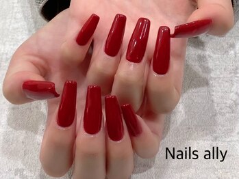 ネイルズアリー 立川店(Nails ally)/ロングスカルプ×スクエア×赤