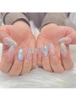 ルチア ネイルアンドアイラッシュ 元今泉店(Lucia)/フレンチ×ぷっくりリボンネイル