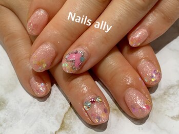 ネイルズアリー 立川店(Nails ally)/ピンクホロ×ハートストーン