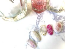 ネイルサロン プラティーン 国立(PLATINE)/ピンクマーブルフラワーネイル