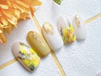 アミネイルズ(AmiNails)/手描きミモザネイル♪