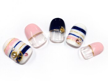 クリスタルネイル 木の葉モール橋本店(CRYSTAL NAIL)/マリンボーダーネイル