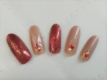 ネイルサロンセレーネ(Selene)/赤　ラメネイル