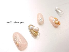 シルバーラメ×パーツnail