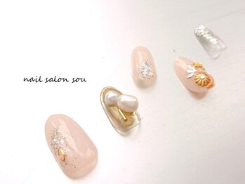 ソウ 難波店 nail salon Sou/シルバーラメ×パーツnail