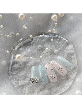 ケソン ネイル スタジオ(qeson nail studio)/キラキラリボンのガーリーネイル