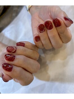 深みレッドとミラーアート