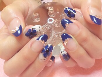 ネイルサロンオーパス(OPUS)/ネイビーFlower☆☆