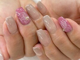【山崎】手描きお花ネイル