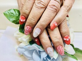 オレンジ×ツイード×パール