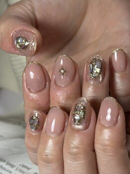 ネイルセッション(nail session)/ピンク×ゴールド×ジュエリー