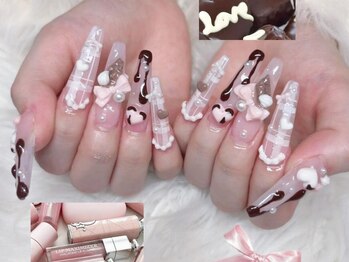 リボンバレンタインネイル