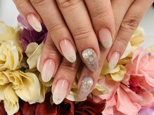 ダブルネイル(Double Nail)/【ほり】白グラ×キラキラネイル