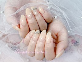 ベージュXリボン