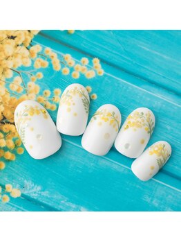 ラ カゼッタ(La casetta)/ミモザフレンチ押し花ネイル