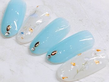 チェリーズネイル(Cherrys Nail)/春 フラワー 水色ネイル