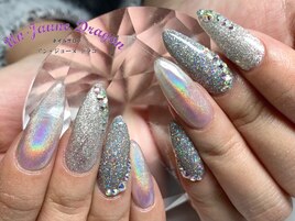 【ロングネイル】シルバーネイル