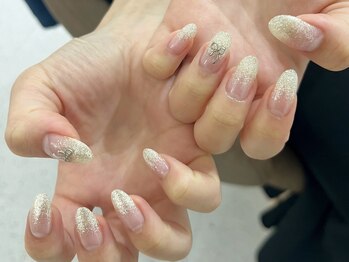 ラメグラ/リボン/パーツネイル