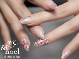 ピンクボルドーネイルツイード柄