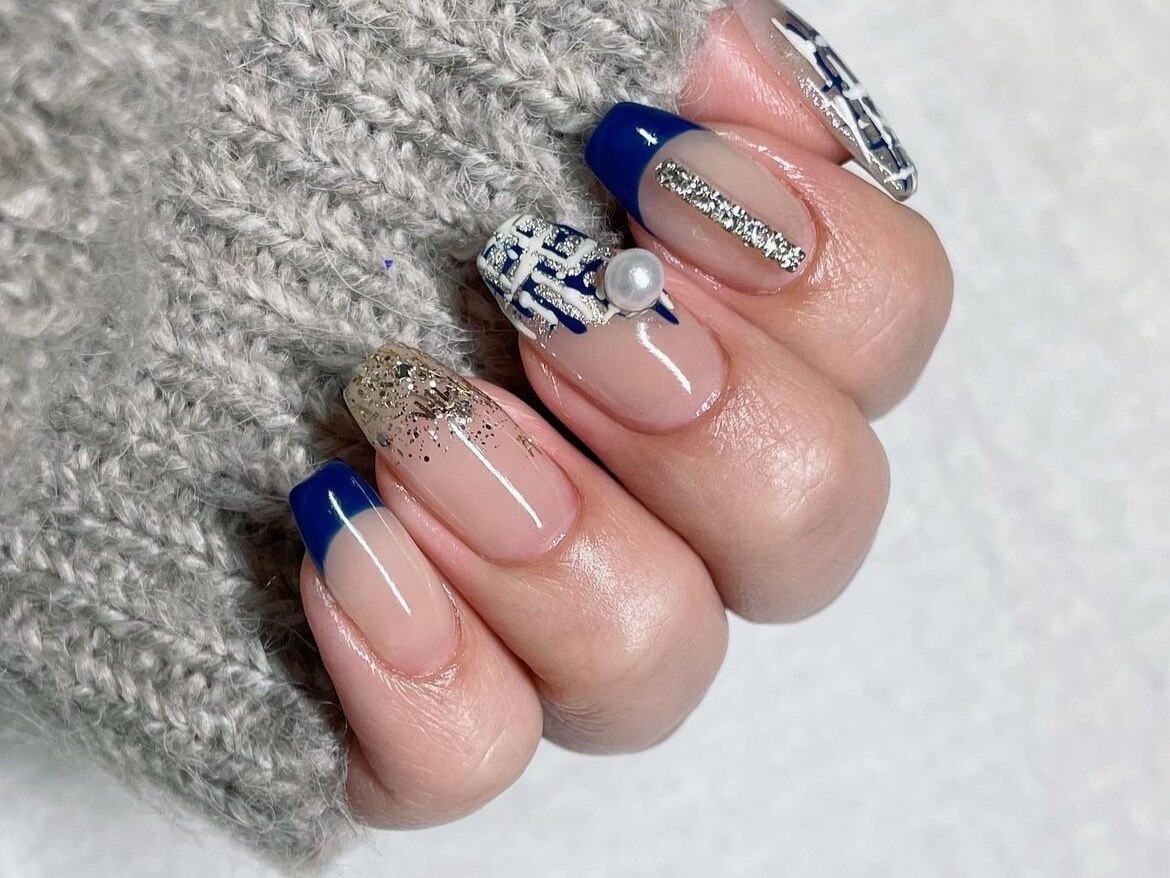 ネイルチップ 量産型 ツイード推しネイル ネイビー 【公式通販】