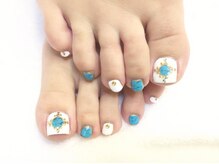 ネイルサロン ジュネイル(NAIL SALON JUNAIL)/FOOTホワイト×ターコイズブルー