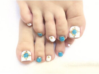 FOOTホワイト×ターコイズブルー