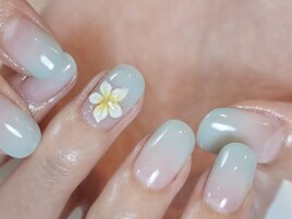 自爪育成プルメリア夏ネイル