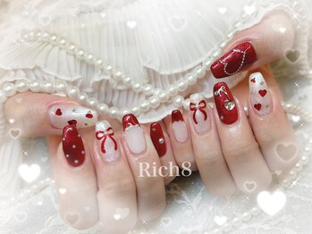 ネイルアンドまつげエクステ リッチエイト 原宿店(Rich8)/ボルドーカラー☆リボンネイル