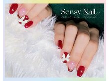 センシー ネイル スタジオ(Sensy Nail Studio)/レッドワンカラー+４本デザイン