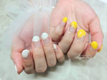 シュガーネイル(sugar nail)/ホワイト×イエロー アシメ