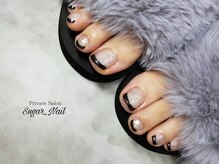シュガーネイル(sugar nail)/黒フレンチフットネイル