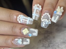 ブルーチェックホイップネイル