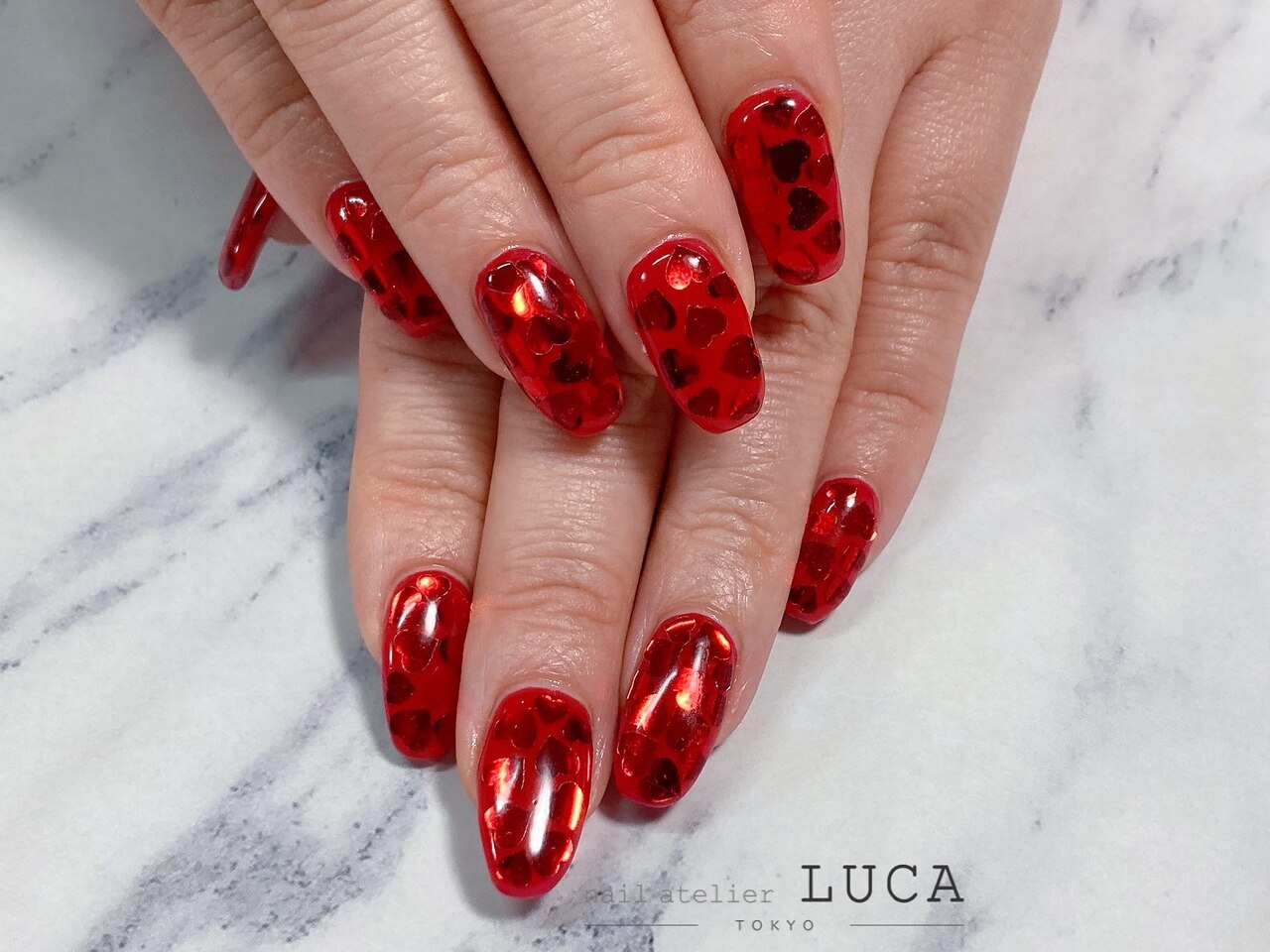 W-37 ハート埋め尽くしネイル：PG011320313｜ネイルアトリエルカ(nail