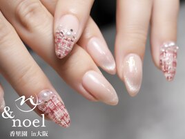 水光ネイル ツイード柄ネイル