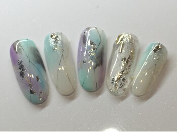 ラリュールネイル(L'Allure nail)/ブルー系大理石ネイル¥8200