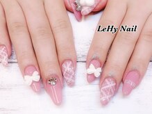 レヒネイル(LeHy nail)/チェック×リボンネイル