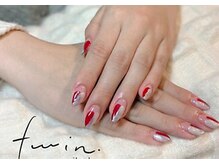 ツインネイル 久屋大通店(twin.nail)/赤×白ラメの塗りかけネイル