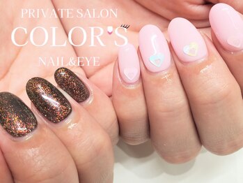 カラーズ ネイル アンド アイ(COLOR'S NAIL&EYE)/ワンカラー＋キラキラハート☆