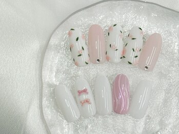 小花ネイル(定額90)リボン(60)