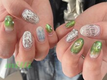 ミリネイルズ(milli nails)/シルバー×グリーン
