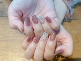 くすみピンク/クリアネイル