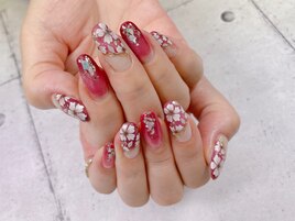 ボルドーフラワーネイル