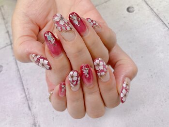 ネイル ビューティーマジック 葛西本店/ボルドーフラワーネイル