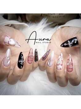 オーラネイル(Aura Nail)/ハート・ブラックの韓国風ネイル