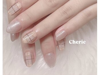 シェリエ(Cherie)/チェックネイル/オレンジ