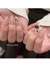 ネイルサロンアンドスクール ベル(Belle)/黒ハート × ポイントリボン