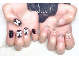 ドット　レオパード　リボン