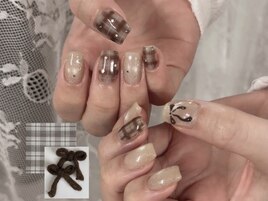 チェック×リボンネイル